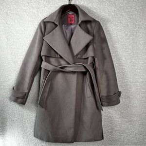 Chi Chi London Trench Coat women’s UK 12 Taupe Purple Lined Felt long jacket US8